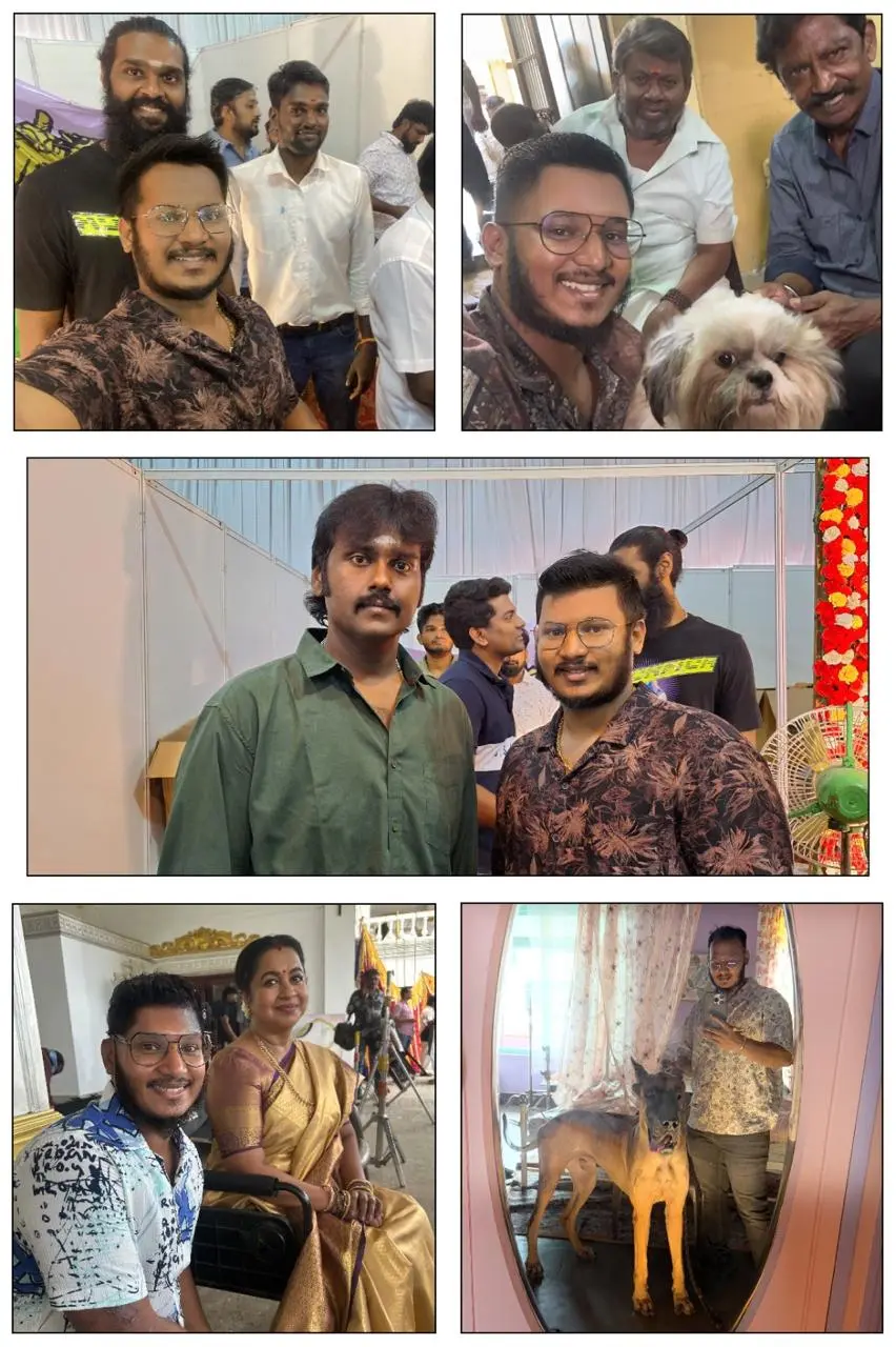 Praveen Shankar with actors and their dogs